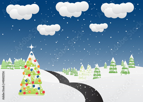 Vector winter/christmas mountain landscape.