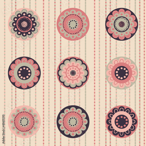 Fashion pattern with flowers in retro color