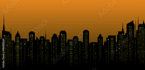 night city landscape and many skyscrapers