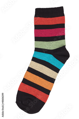 Black sock in colorful stripes