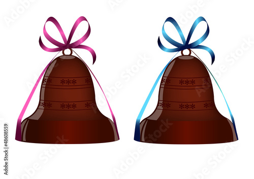 2 cloches en chocolat avec ruban rose | bleu - Pâques