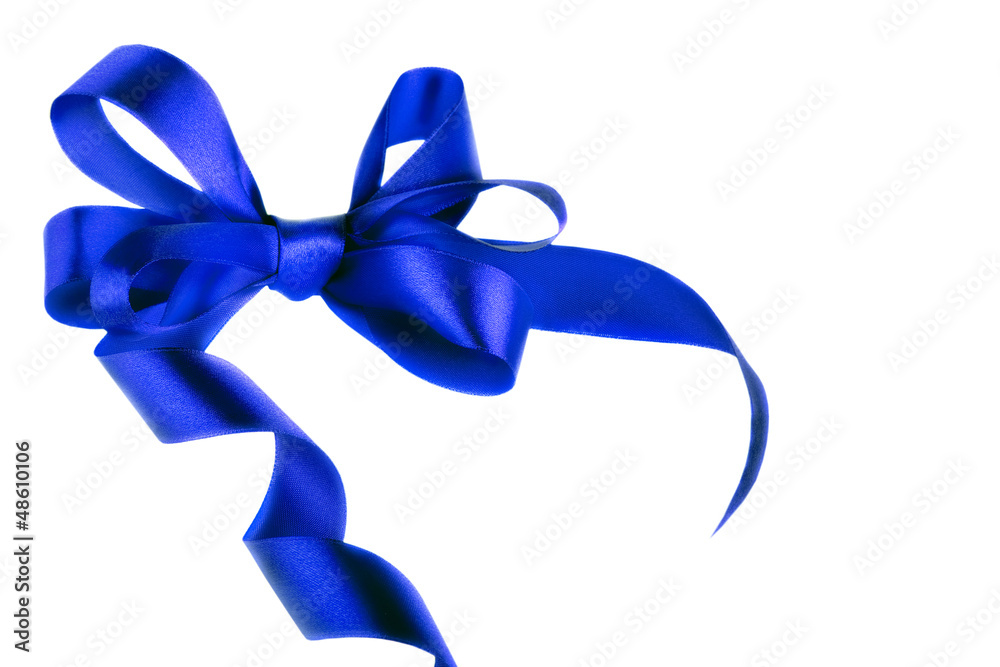 Blue satin gift bow. Ribbon. Isolated on white Blue satin gift bow. Ribbon. Isolated on white