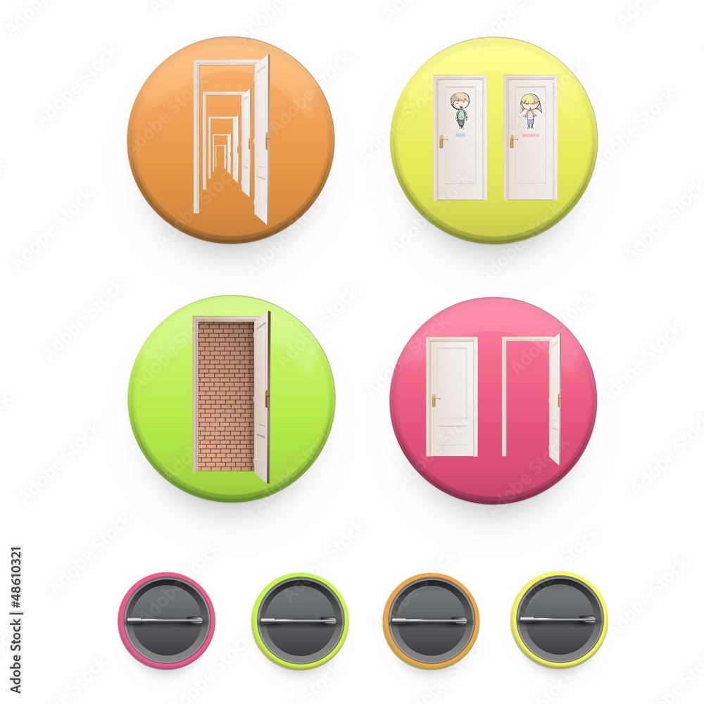 Doors inside a colorful buttons. Vector design. 