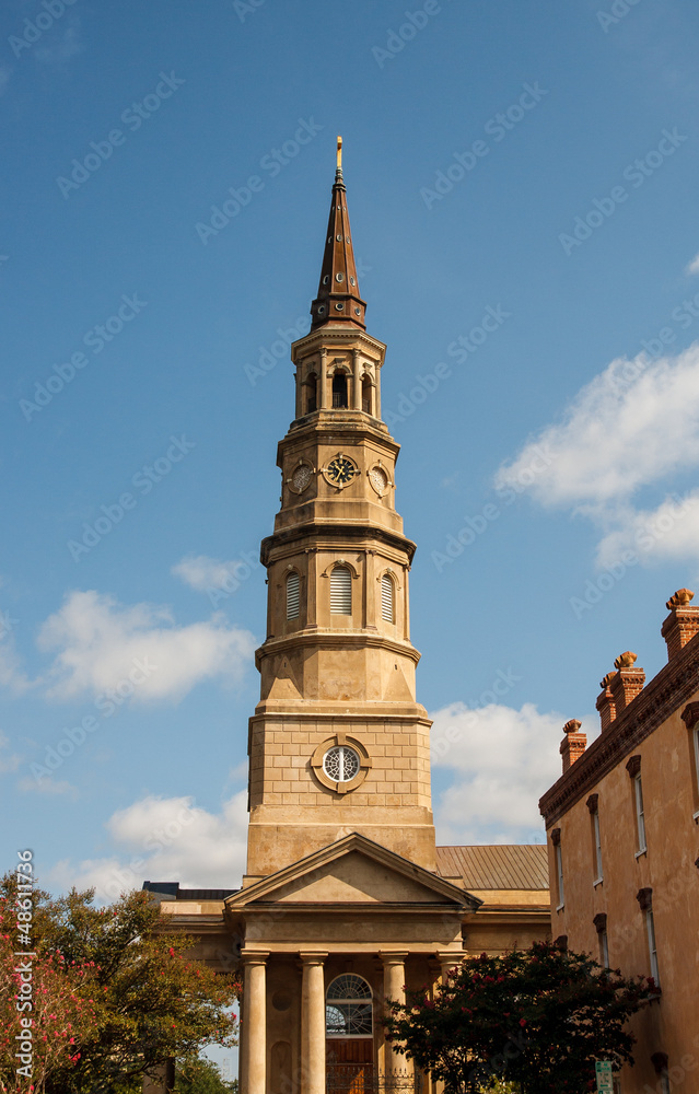 Old Stone Church Tower with Clock