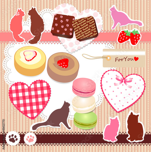 お菓子と猫の素材