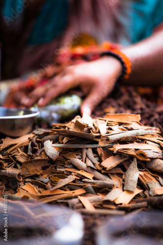 Variety of spices in local market in India