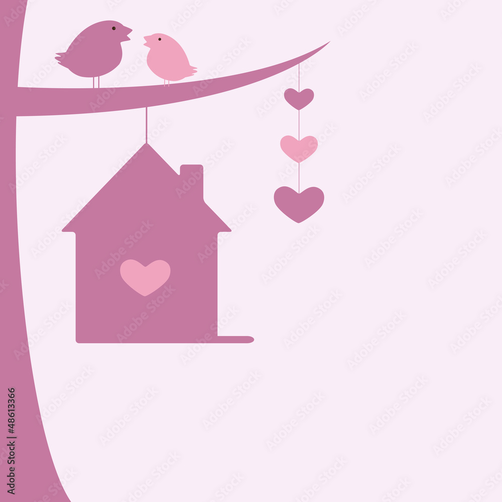 Valentine`s day background with two birds