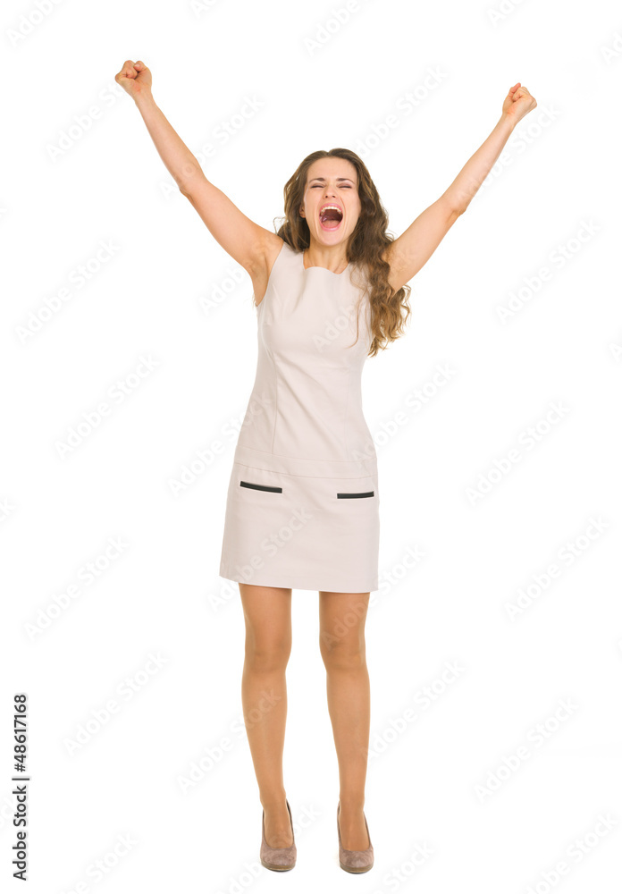 Happy young woman rejoicing success Happy young woman rejoicing success