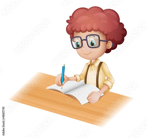 A nerd boy writing