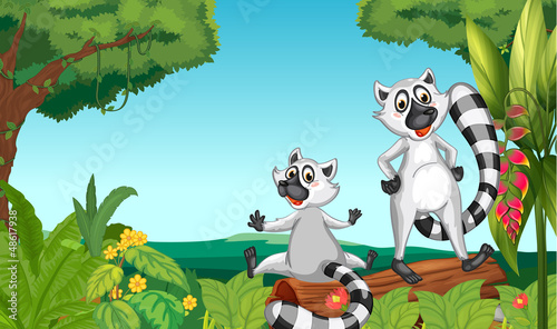 Wild lemurs in the woods