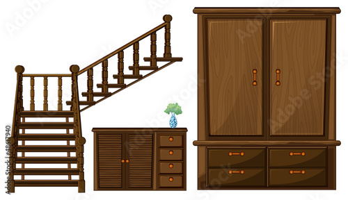 A stair and wooden furnitures