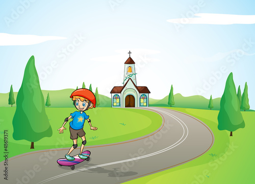 A boy and a church