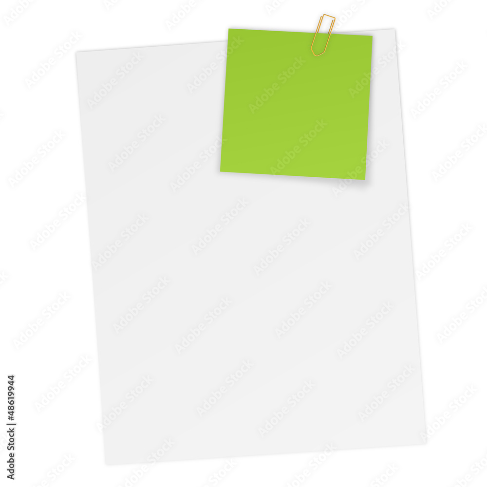 Blatt Papier mit angeheftetem Notizzettel Blatt Papier mit angeheftetem Notizzettel