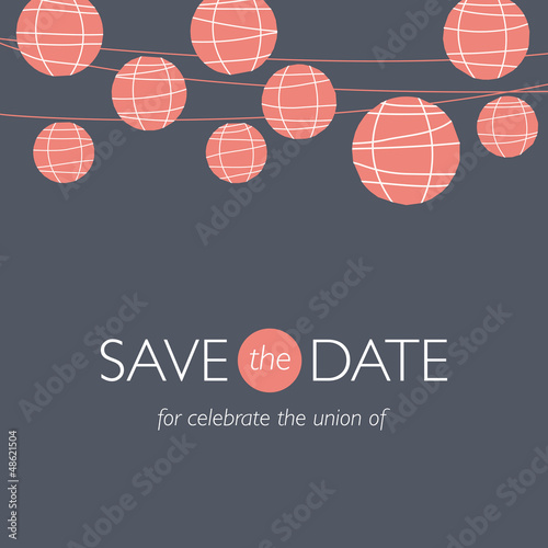 wedding invitation, balloons paper lamps, save the date