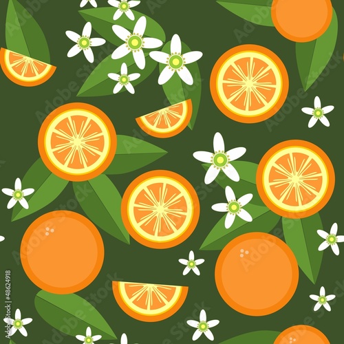 Seamless orange fruit and flowers texture 545