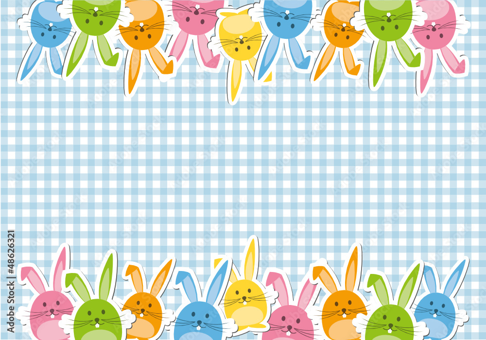 Bunte Hasen auf Karo-Hintergrund