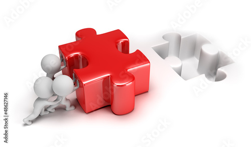 3d small people pushing puzzle