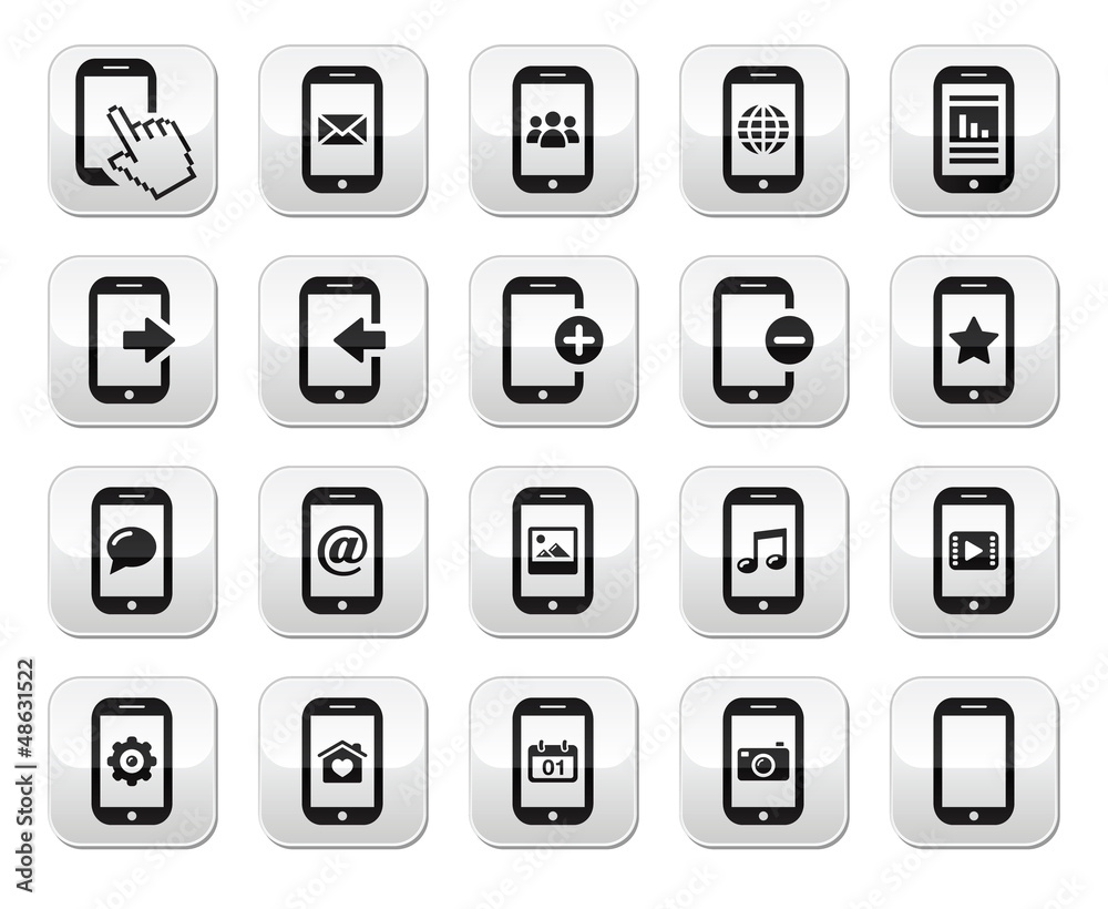 Smartphone / mobile or cell phone buttons set Smartphone / mobile or cell phone buttons set