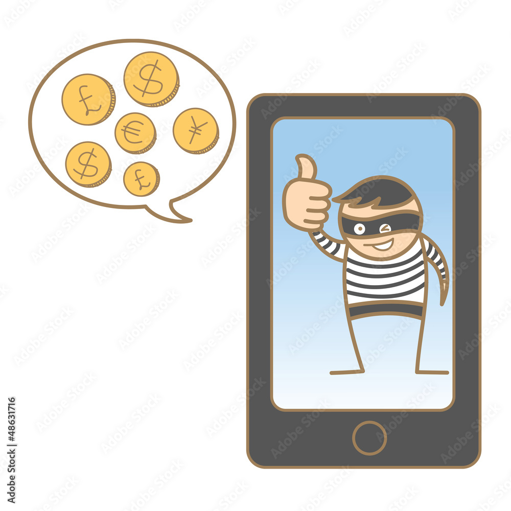 cartoon character of burglar hacking mobile cartoon character of burglar hacking mobile