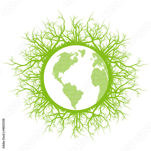 Eco friendly green earth planet with ecology roots vector