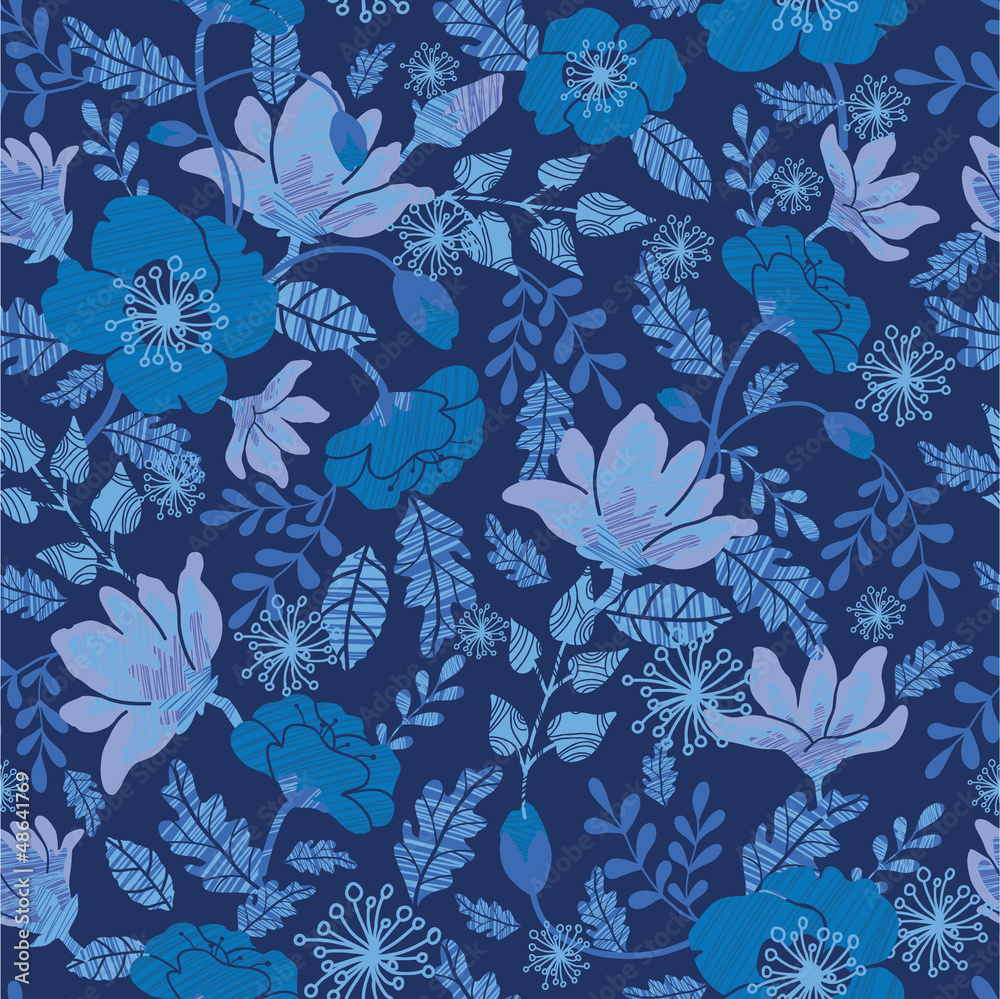 Naklejka premium Vector dark night flowers seamless pattern background with hand