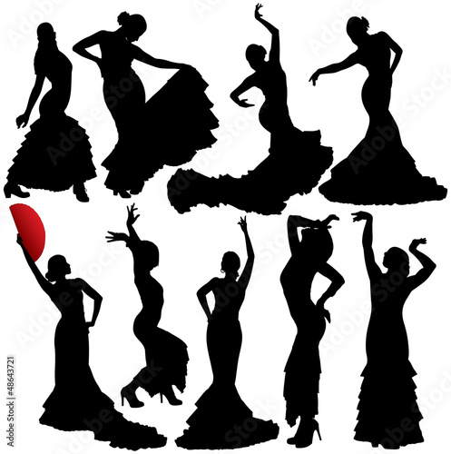 Flamenco vector silhouettes isolated on white background. Layered. Fully editable.