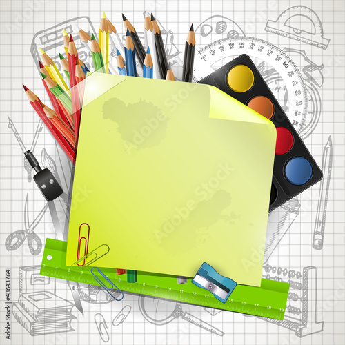 School background with note paper and place for text