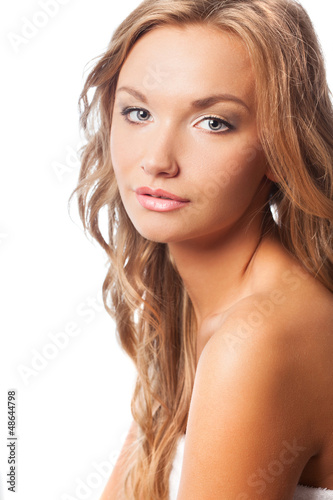blonde woman with curly hairs