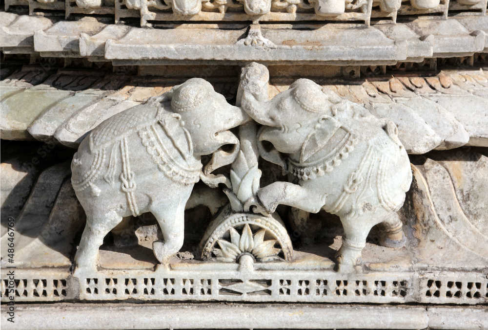 elephants on ranakpur temple in india