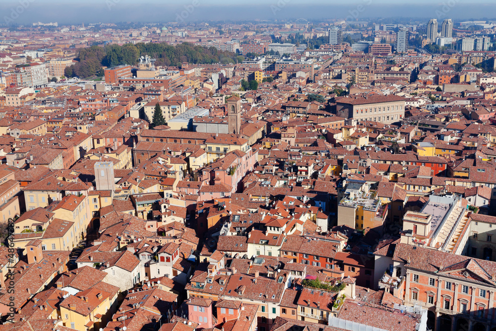 aerial bird view from Asinelli Tower on Bologna