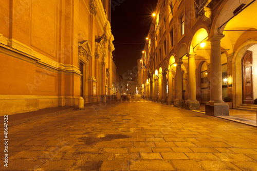 via Altabella in Bologna, Italy at night