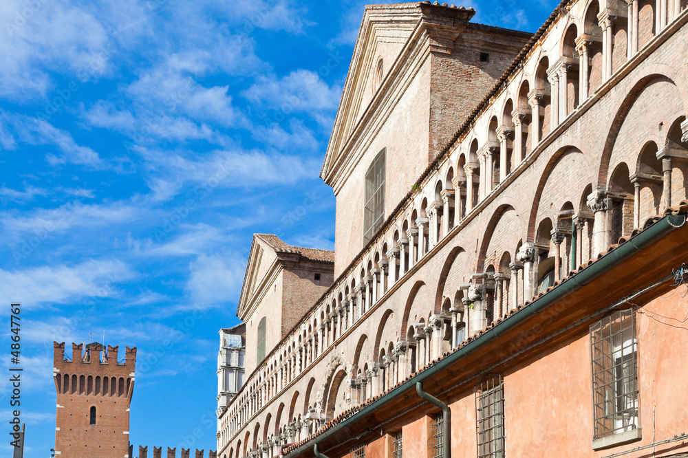 fronton of Ferrara Duomo from piazza Trento Trieste