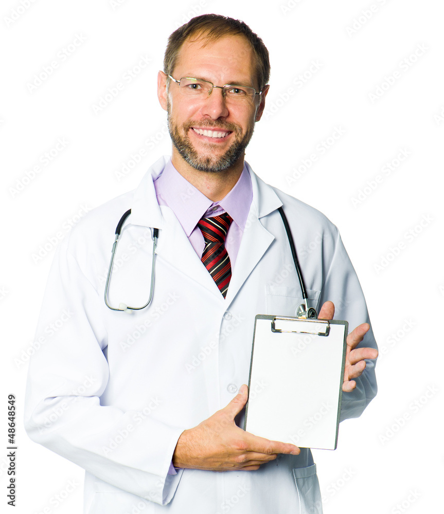Portrait of a smiling doctor with health record Portrait of a smiling doctor with health record