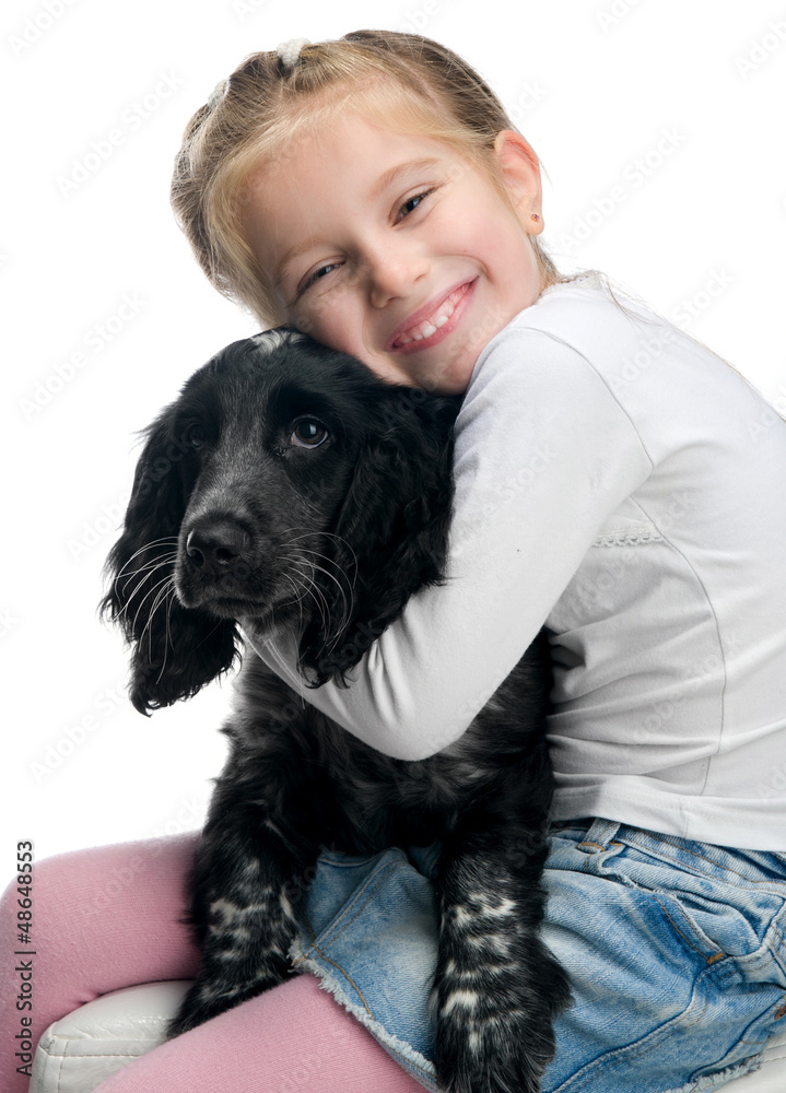 Obraz premium little girl with her puppy