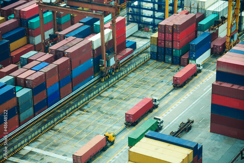 Photography Line of trucks in port