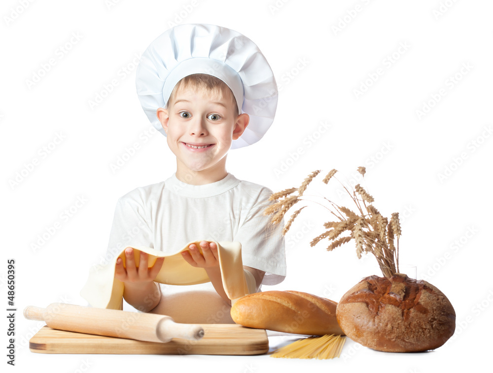 cute little scullion is kneading dough