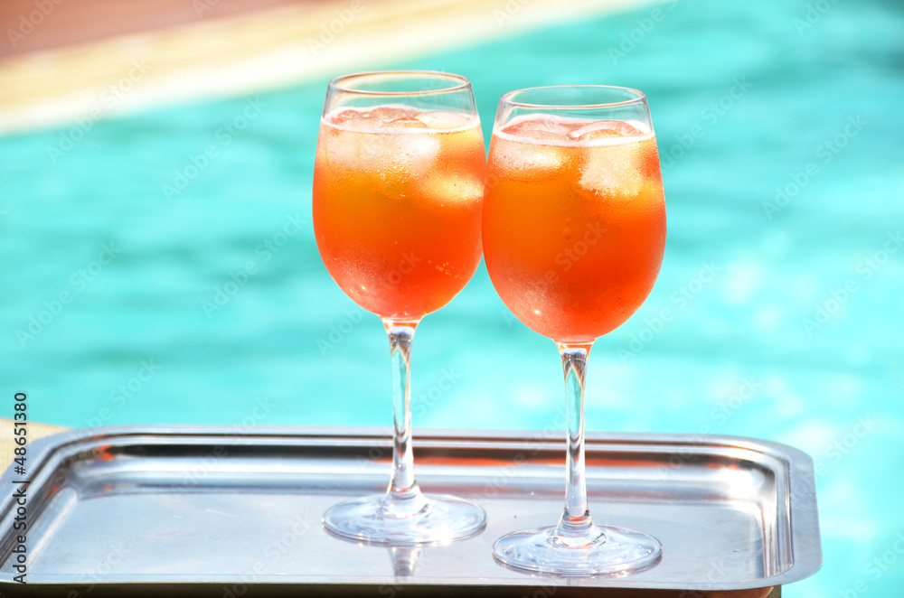 Pair of traditional Italian Spritz cocktails Pair of traditional Italian Spritz cocktails