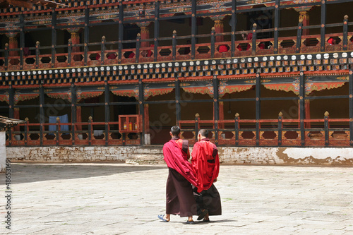 Photography Monks debating at Rinpung Dzong in Paro, Bhutan