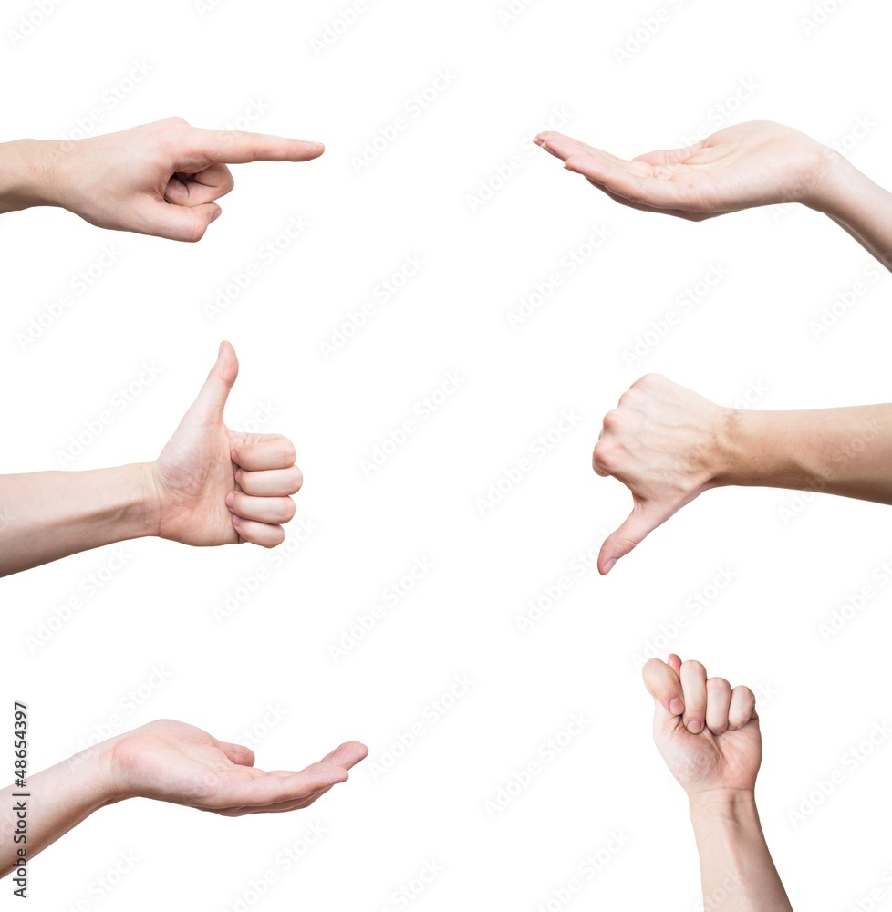 Hand gestures set, isolated on white Hand gestures set, isolated on white