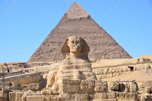 Great Sphinx of Giza and the pyramid of Khafre at Giza, Egypt #48654528
