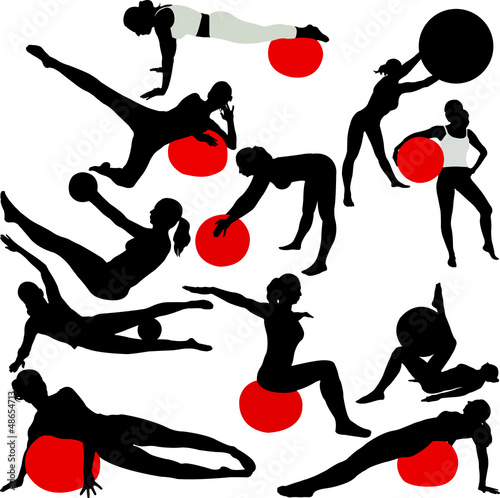 pilates women silhouettes - vector