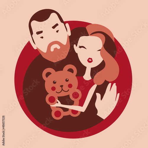 girlfriend holds teddy bear plesent from boyfriend