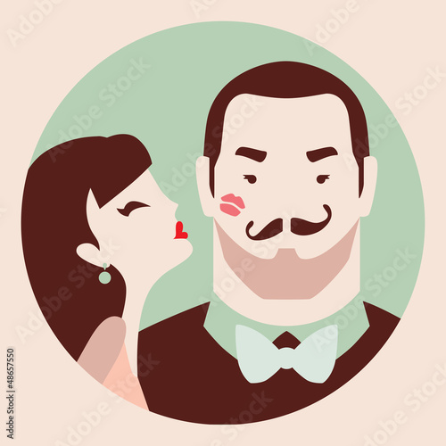 couple in love, woman kisses man in cheek vector  illustration