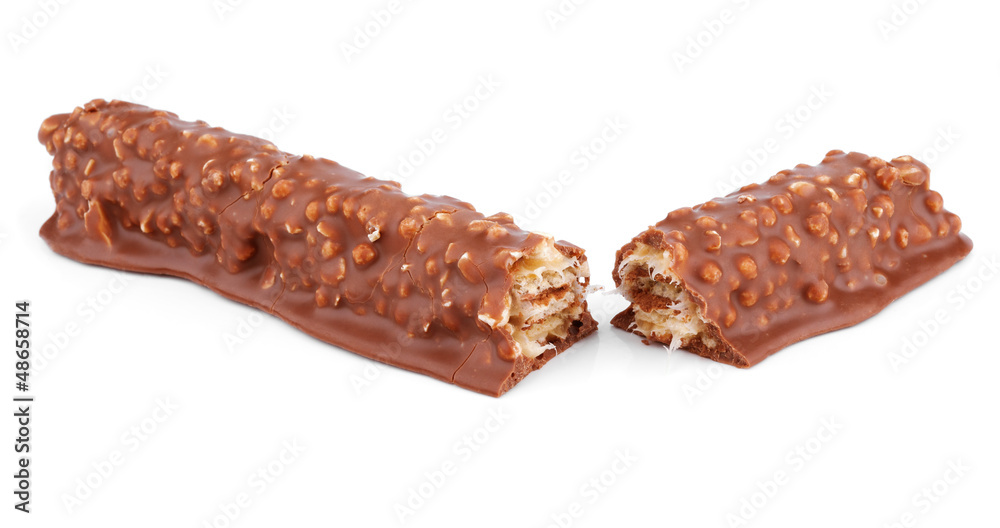 Closeup of chocolate bar isolated on white Closeup of chocolate bar isolated on white