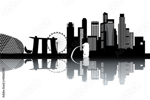 Singapore skyline - black and white vector illustration