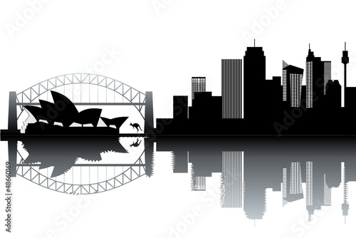 Sidney skyline - black and white vector illustration photo