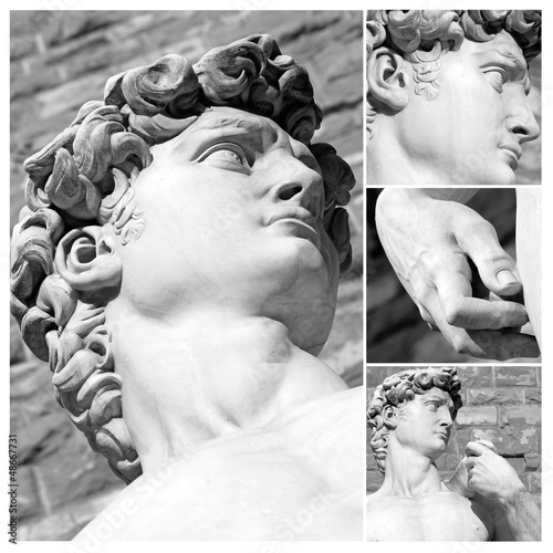 collage with details of  David by Michelange