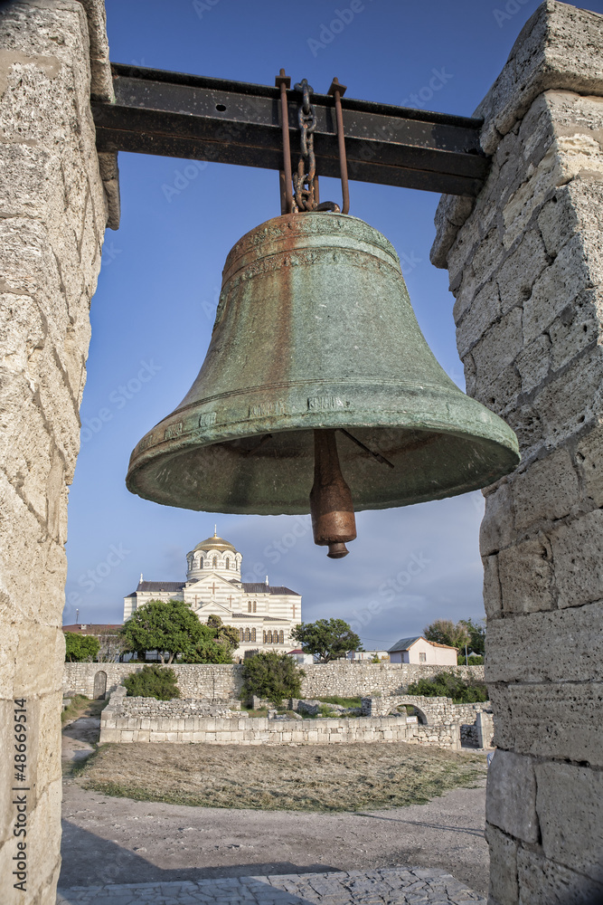 Bronze bell in Chersonesos in Crimea, Ukraine