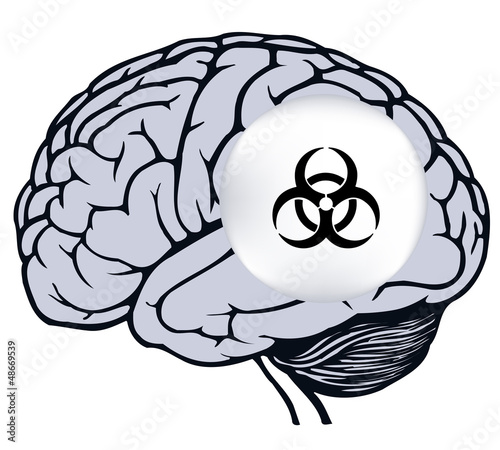 human brain with sign