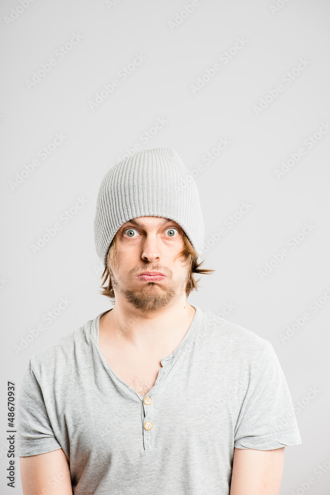 funny man portrait real people high definition grey background